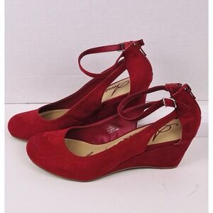 American Rag Amiley Red Wedge Heels Ankle Strap Round Toe Womens 8.5M Pinup